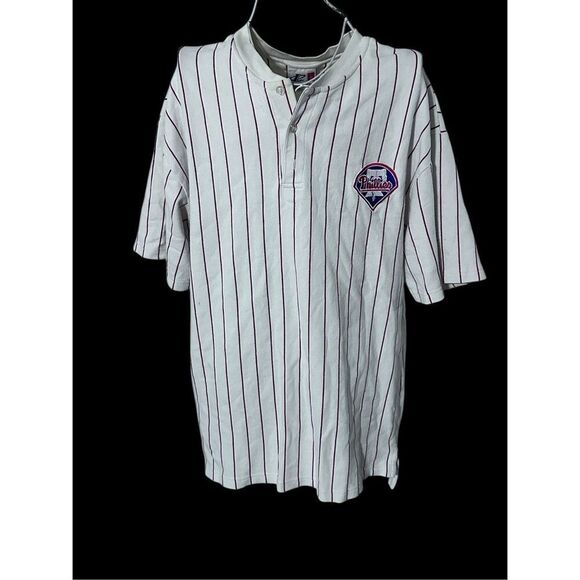 Vintage Logo Athletic  PHILIES Shirt Jersey Striped Vintage Ivory Jersey Size la - Picture 2 of 11